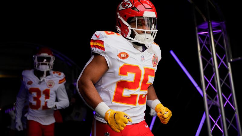 Kansas City Chiefs' Clyde Edwards-Helaire walks through the tunnel before an AFC Championship...