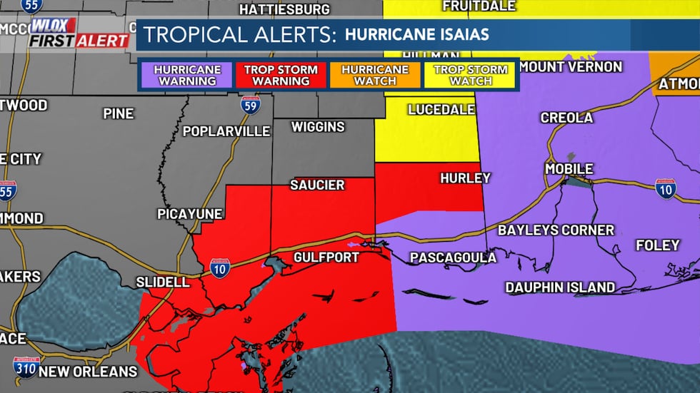 Hurricane warning for coastal Jackson County until Saturday morning. Tropical storm warning...