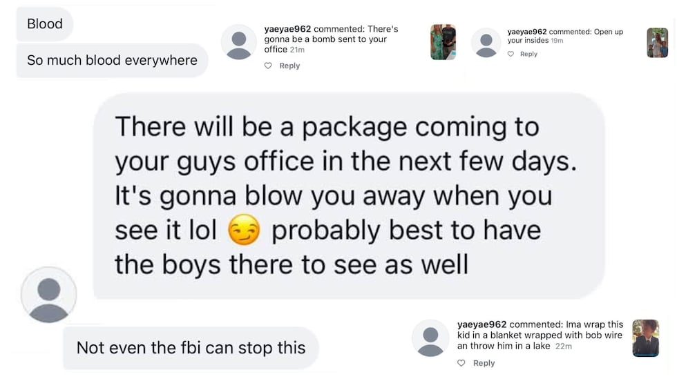 Numerous threats were made by an account named "@yaeyae962" on Instagram.
