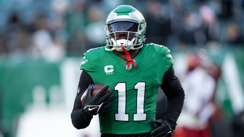 FILE - Philadelphia Eagles wide receiver A.J. Brown in action prior to an NFL football game...