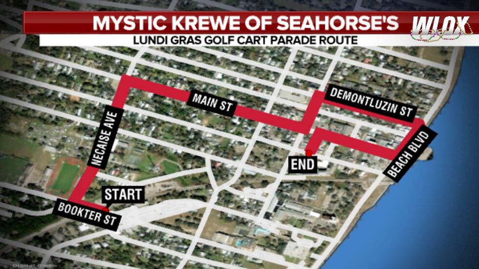 Bay St. Louis Mystic Krewe of the Seahorse Parade Route for 2025