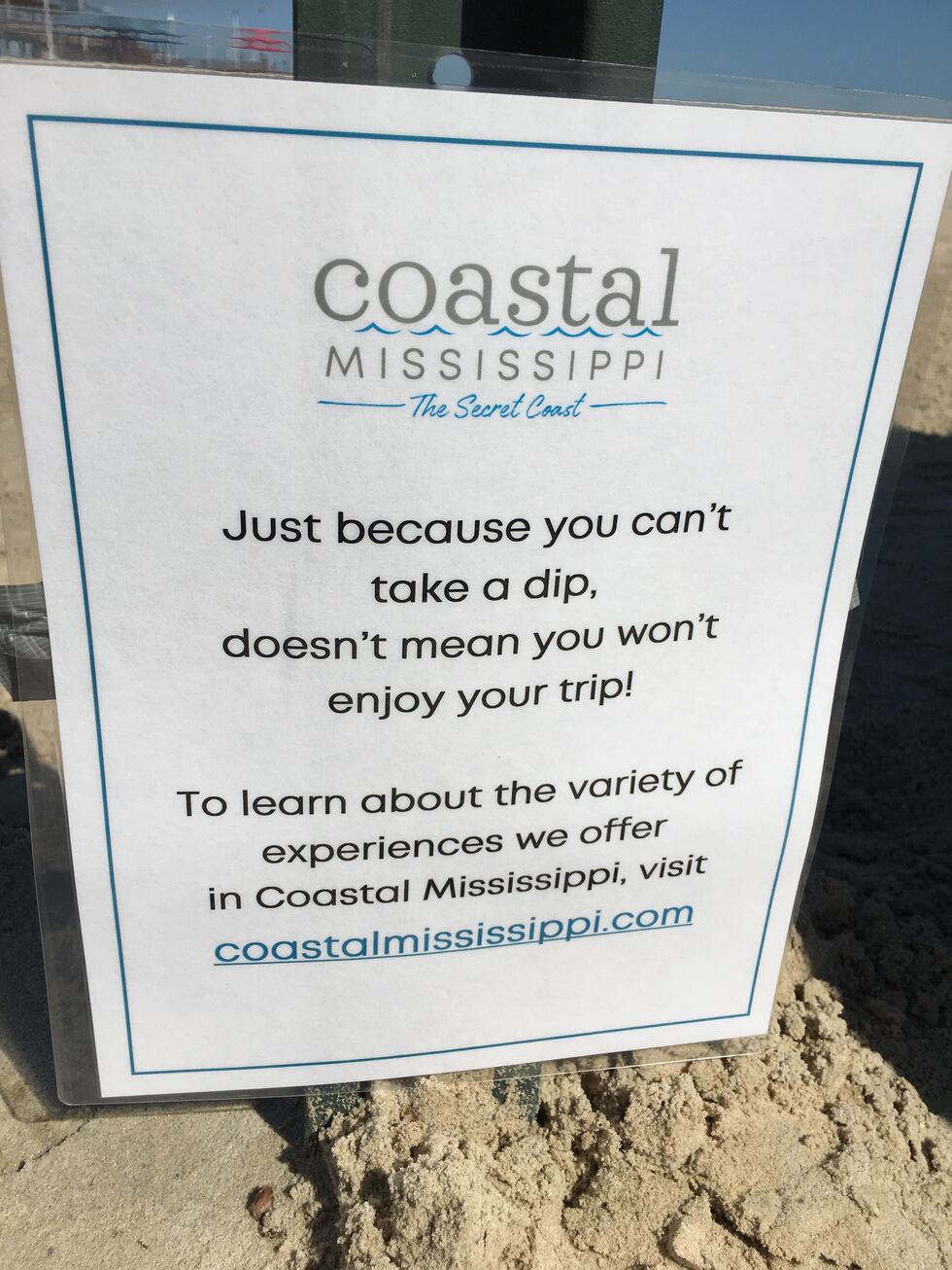 Missisuaga Floating Warning Sign UPDATE: All South Mississippi beaches now under algae-related water ...