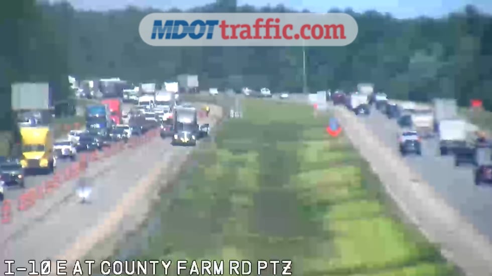 Traffic backed up in the westbound lanes of I-10 on Tuesday afternoon.