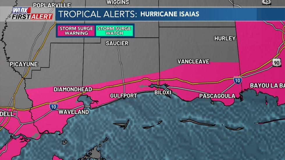 Storm Surge warnings for coastal Hancock, Harrison, Jackson counties through Saturday morning,...