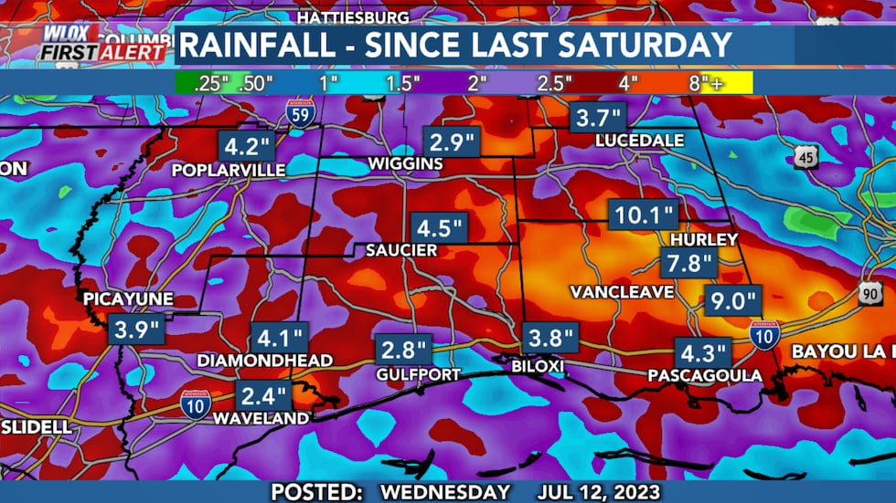 Hello Ms Rains More than ten inches of rain in parts of South MS in mid-July