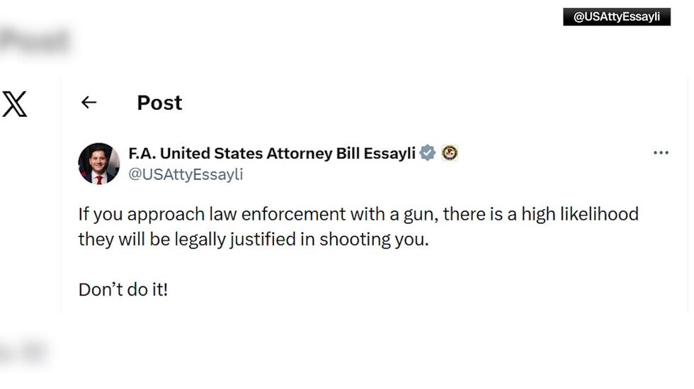 First Assistant U.S. Attorney Bill Essayli posted on social media that if a person approaches...