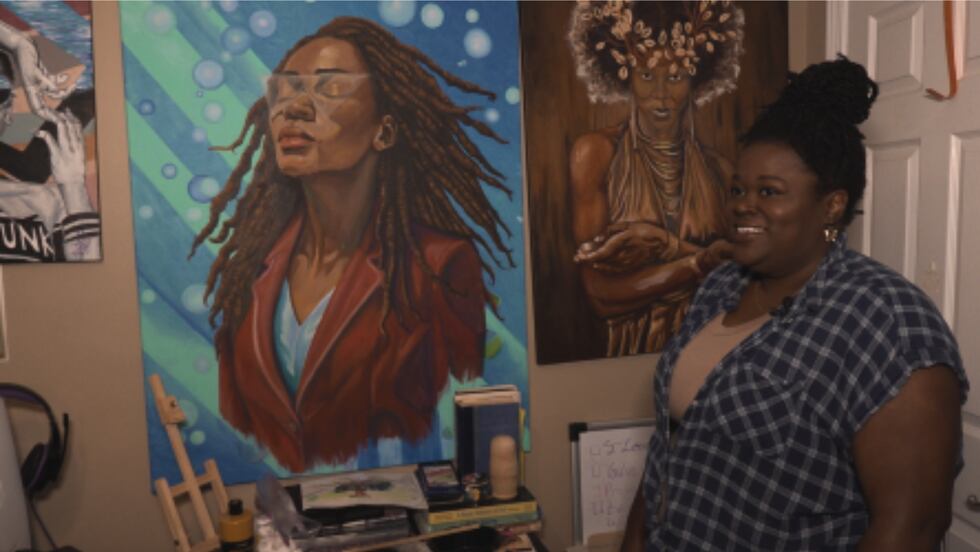 Evers and one of her works.