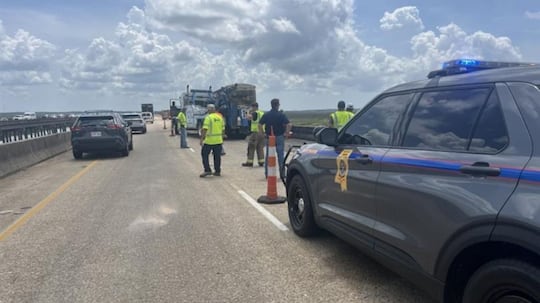 Eastbound lanes of Interstate 10 near the Gautier-Vancleave Road exit are backed up following...